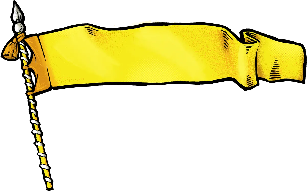 Banderín amarillo de los Moros en una asta con espiral blanca