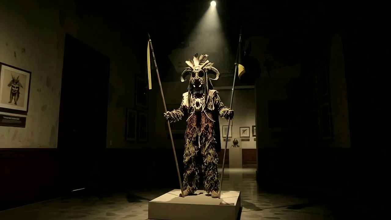 Traje de Cachacero con lanzas sobre un pedestal